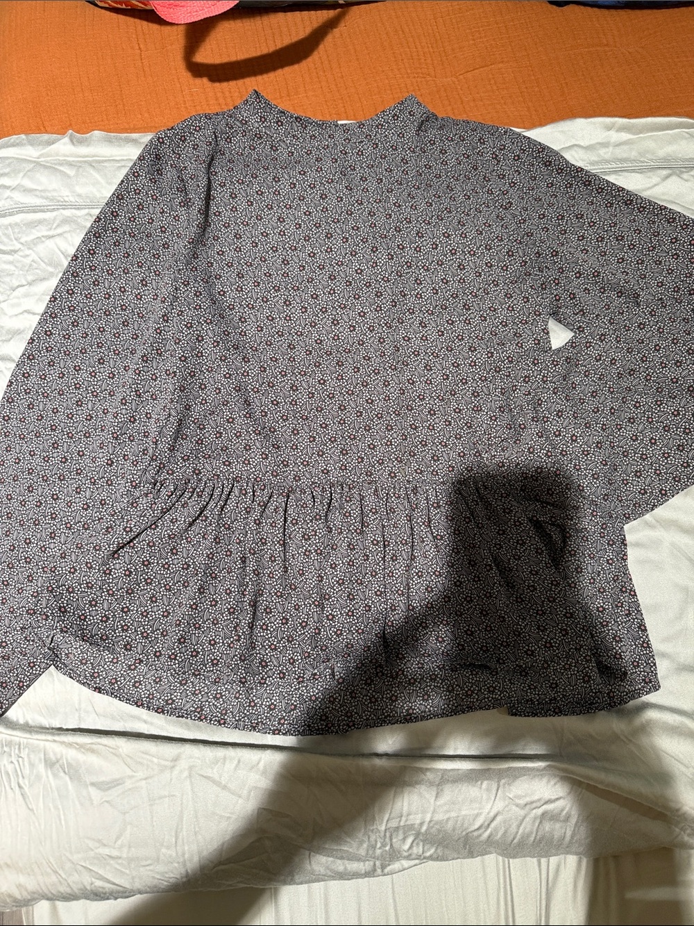 LOFT Floral Print Peplum Long-Sleeve Top - Purple